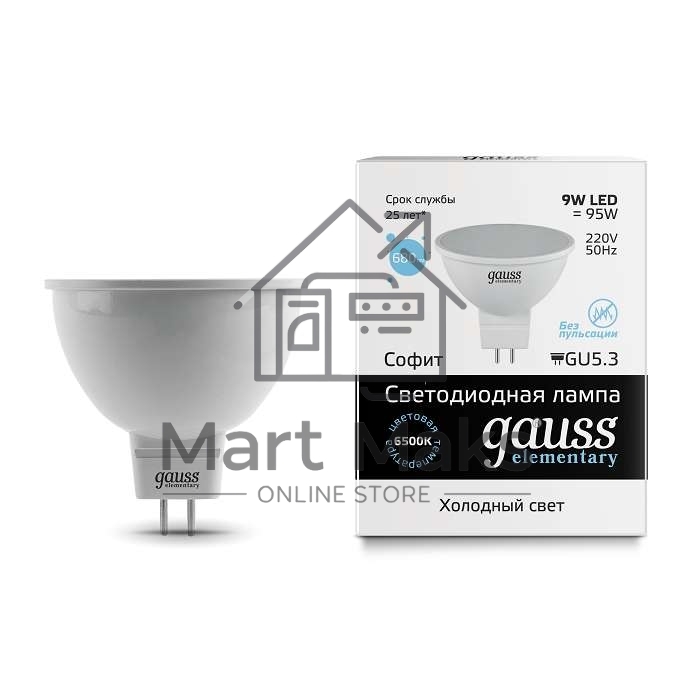 Светодиодная лампа GAUSS 13539 LED Elementary MR16 GU5.3 9W 680lm 6500K 1/10/100 0