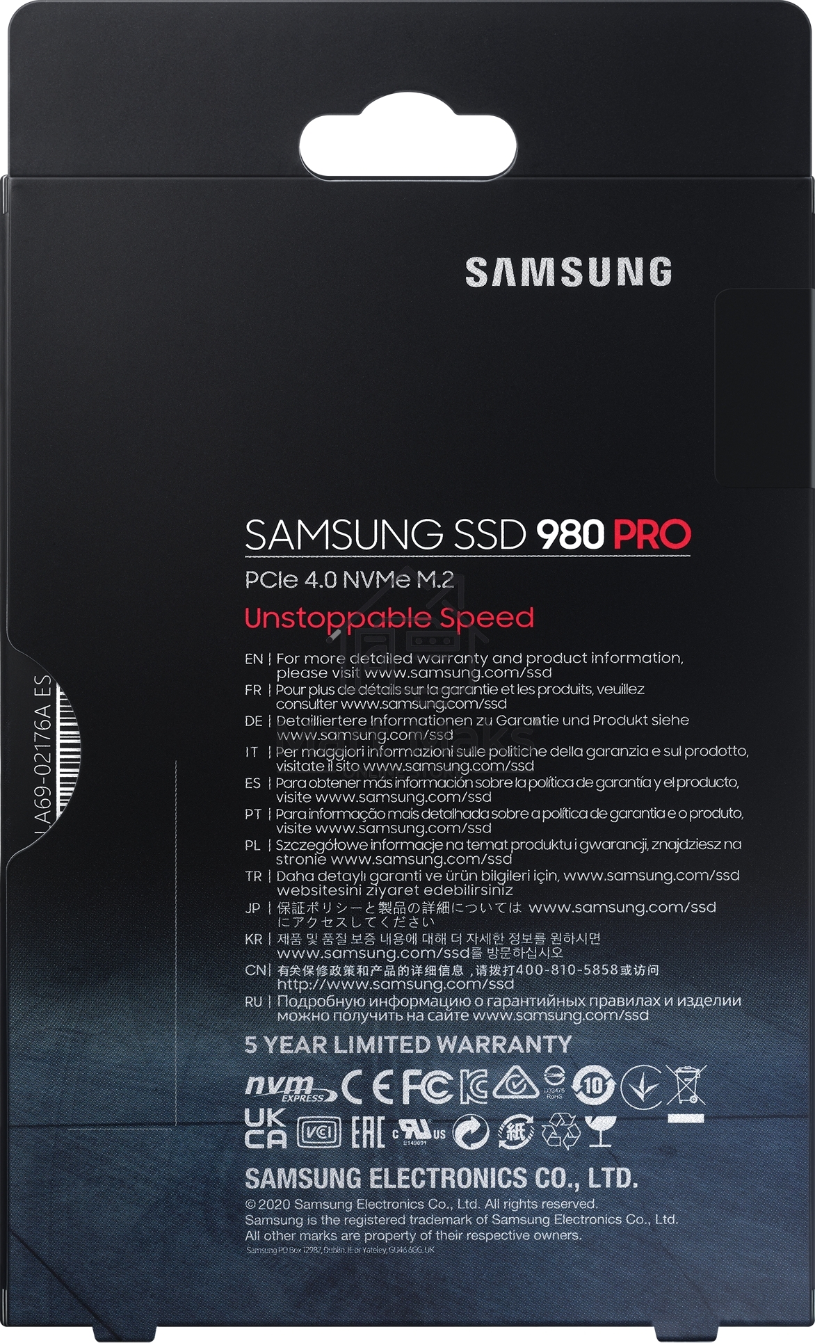 Накопитель SSD Samsung 980 PRO, 250GB, PCIe 4.0 x4, M.2 2280, NVMe, R/W 6400/2700
