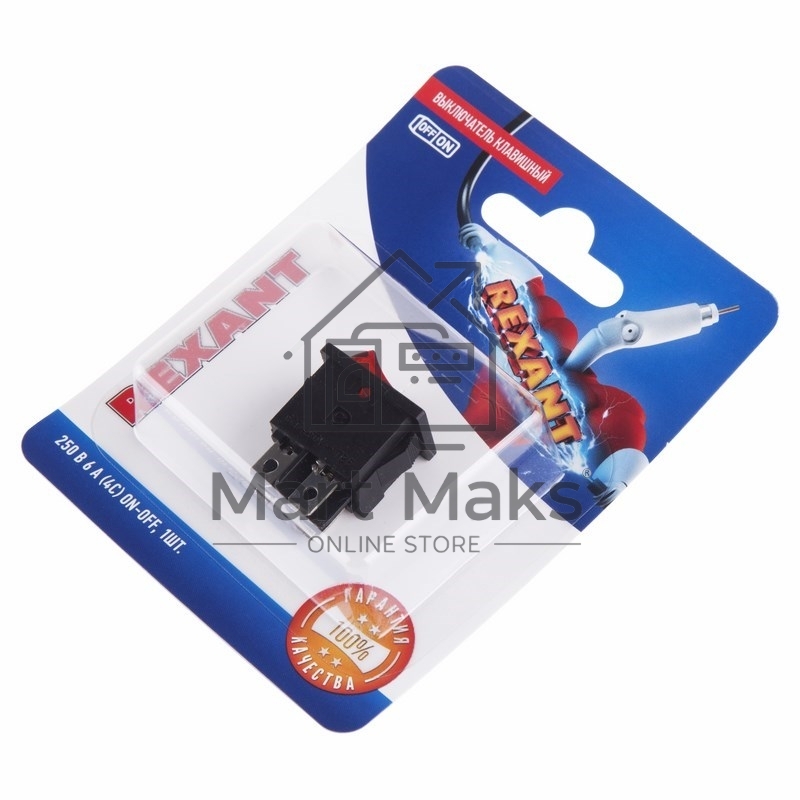 Выключатель клавишный Rexant 250V 6А (4с) ON-OFF красный с подсветкой Mini (RWB-207, SC-768)