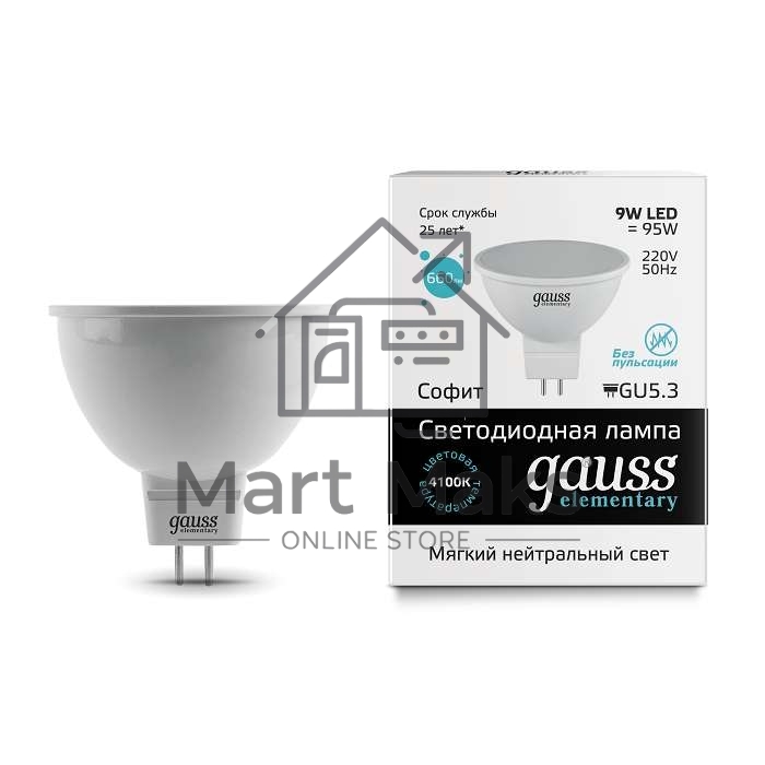 Лампа светодиодная Gauss 13529 LED Elementary MR16 GU5.3 9Вт 4100К