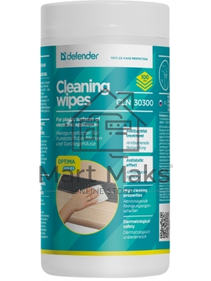 Чистящие салфетки Defender ECO для поверхностей офисной техники, (не применять для ЖК- экранов!) / туба/ 100 шт / Россия