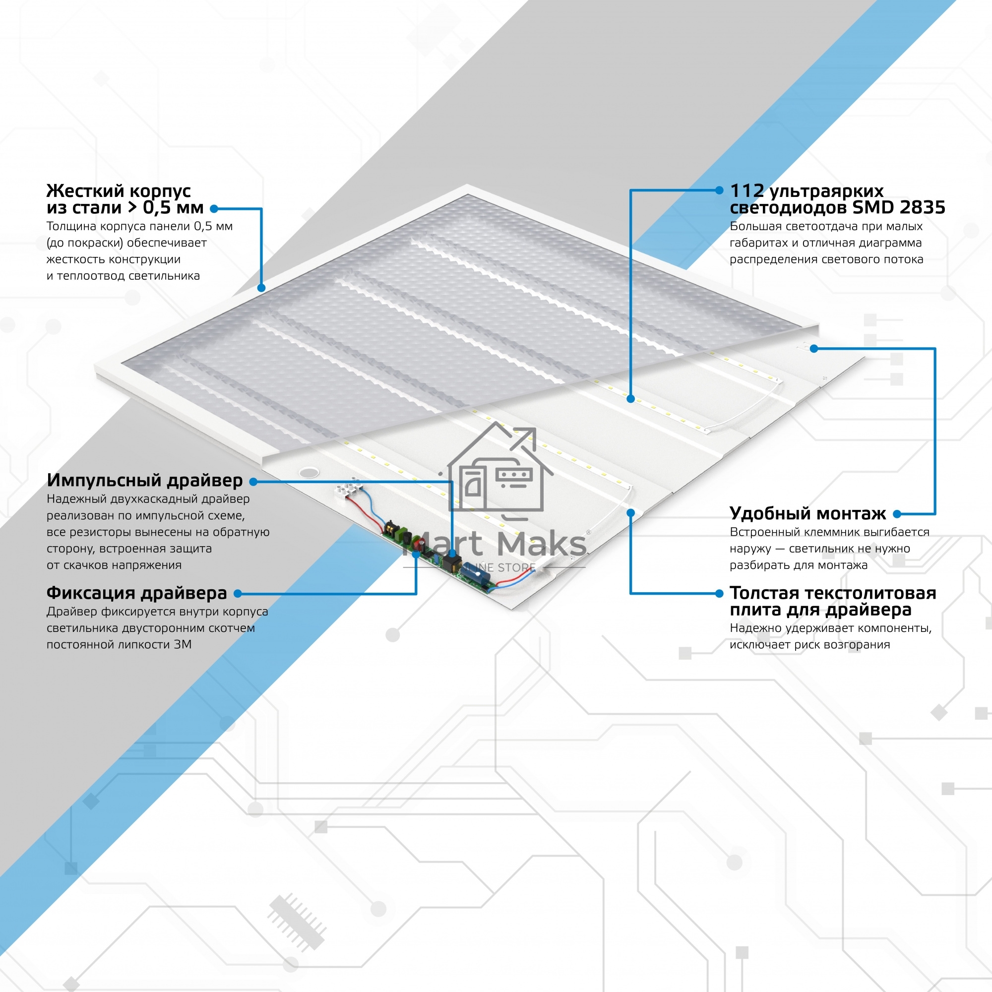 Светильник светодиодный Gauss IP20 595*595*19мм 48W 4200lm 4000K офисный призм. рассеиватель 1/4