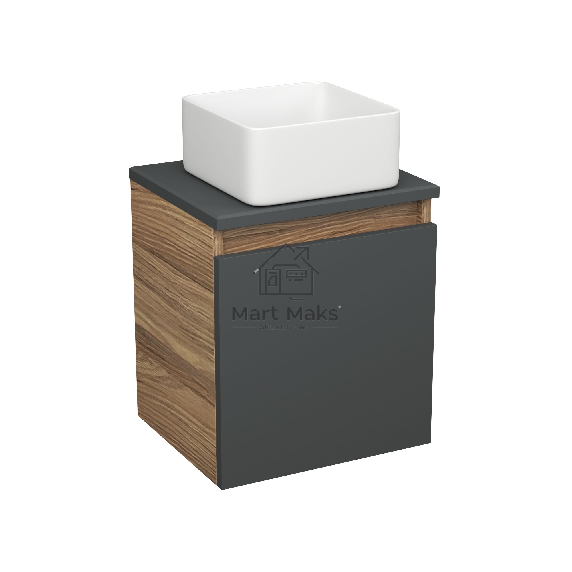 Тумба Bau Dream Blackwood 35 с ящиком, графит, раковина BAU Mini 24х24,