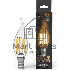 Лампа филам. Gauss Filament 13Вт цок.:E14 свеча св.свеч.бел.теп. (упак.:10шт) (104801113)