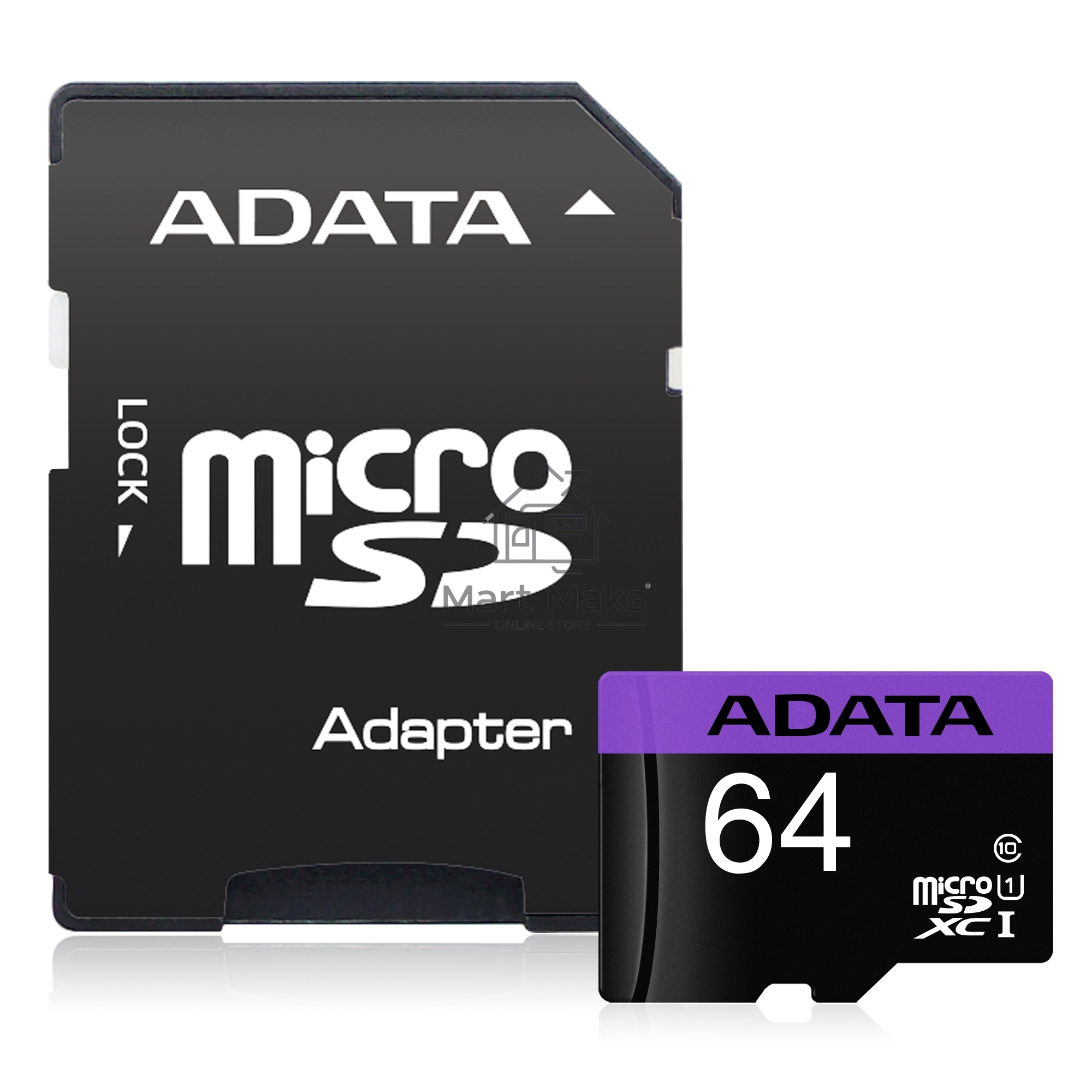 Флеш карта microSDXC 64GB ADATAUHS-1 CL10 (AUSDX64GUICL10-RA1) + SD adaptor