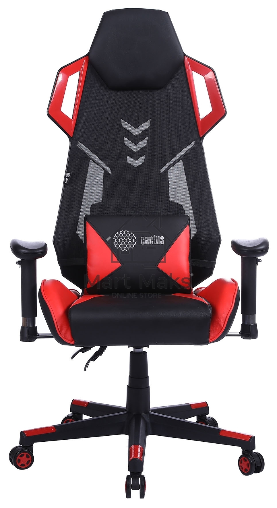 Кресло игровое Cactus CS-CHR-090BLR черный/красный, сиденье черный/красный, эко.кожа/сетка, крестовина пластик, пластик черный