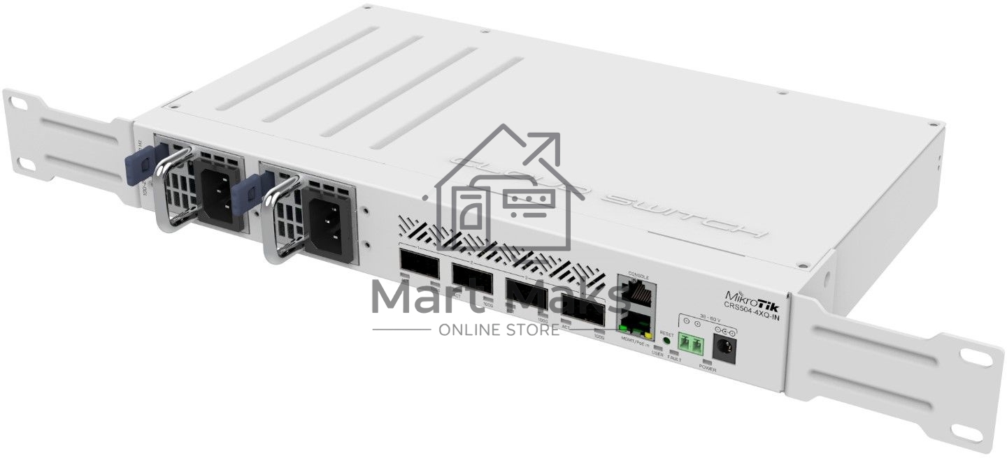 Коммутатор Mikrotik CRS504-4XQ-IN, 1x10Base-T/100Base-TX, 4xQSFP28, Switching capacity 800 Gbps