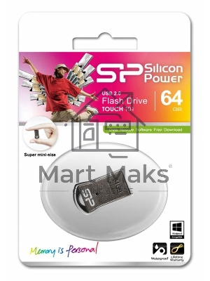 Флешка USB Silicon Power R/W 64Gb Touch T01 SP064GbUF2T01V1K USB 2.0 черный/серебристый
