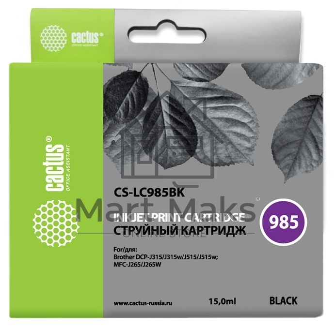 Картридж струйный Cactus CS-LC985BK черный (15 мл) для Brother DCPJ315W/DCPJ515W/MFCJ265W