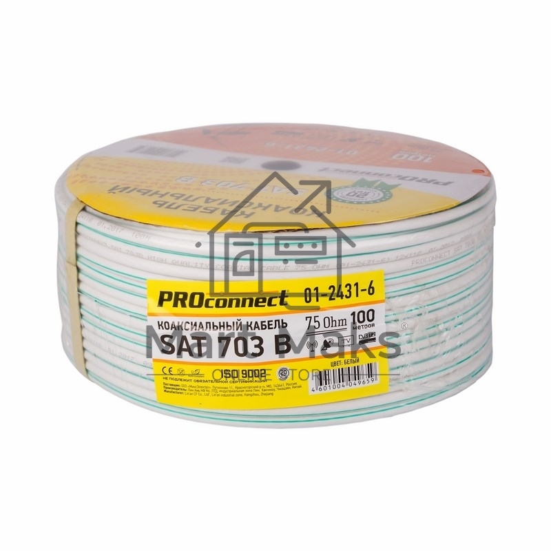 Кабель коаксиальный PROconnect SAT 703 B, Cu/Al/Cu, 64%, 75 Ом, бухта 100 м, белый