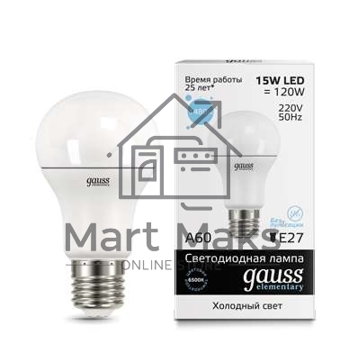 Лампа светодиодная LED Elementary A60 15Вт E27 6500К Gauss 23235