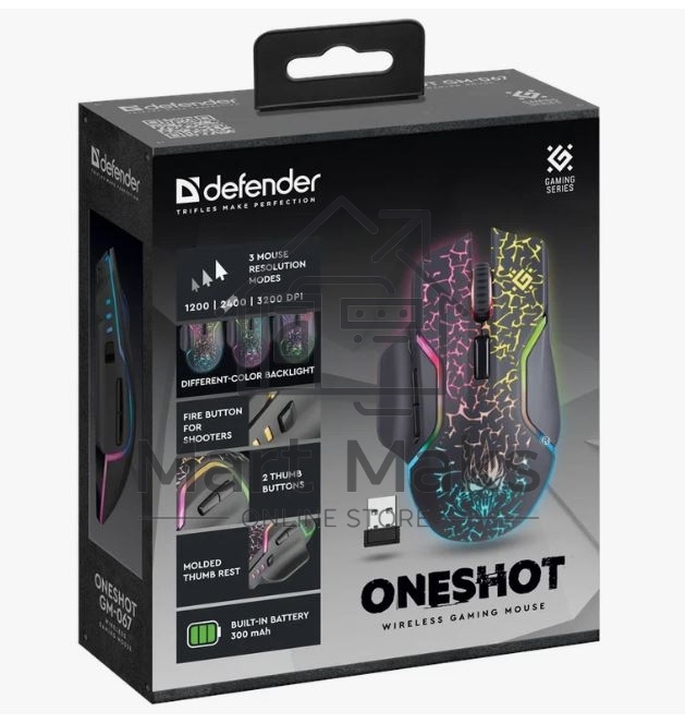 Мышь беспроводная Defender Oneshot GM-067 черный, 3200 dpi, радиоканал, USB, кнопки - 7
