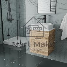 Тумба Bau Dream Blackwood 50 с дверцей, раковина BAU Cerama 48х37 белая, смеситель Hotel Dream Black, нерж. сталь, черный