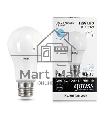 Лампа светодиодная LED Elementary A60 12Вт E27 6500К Gauss 23232