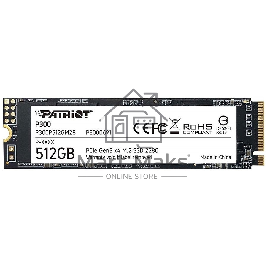 Накопитель SSD Patriot P300, 512GB, PCIe 3.0 x4, M.2 2280, NVMe, R/W 1700/1200