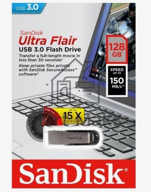 Флешка USB R/W R/W Sandisk 128Gb Cruzer Ultra Flair SDCZ73-128G-G46 USB3.0 серебристый/черный
