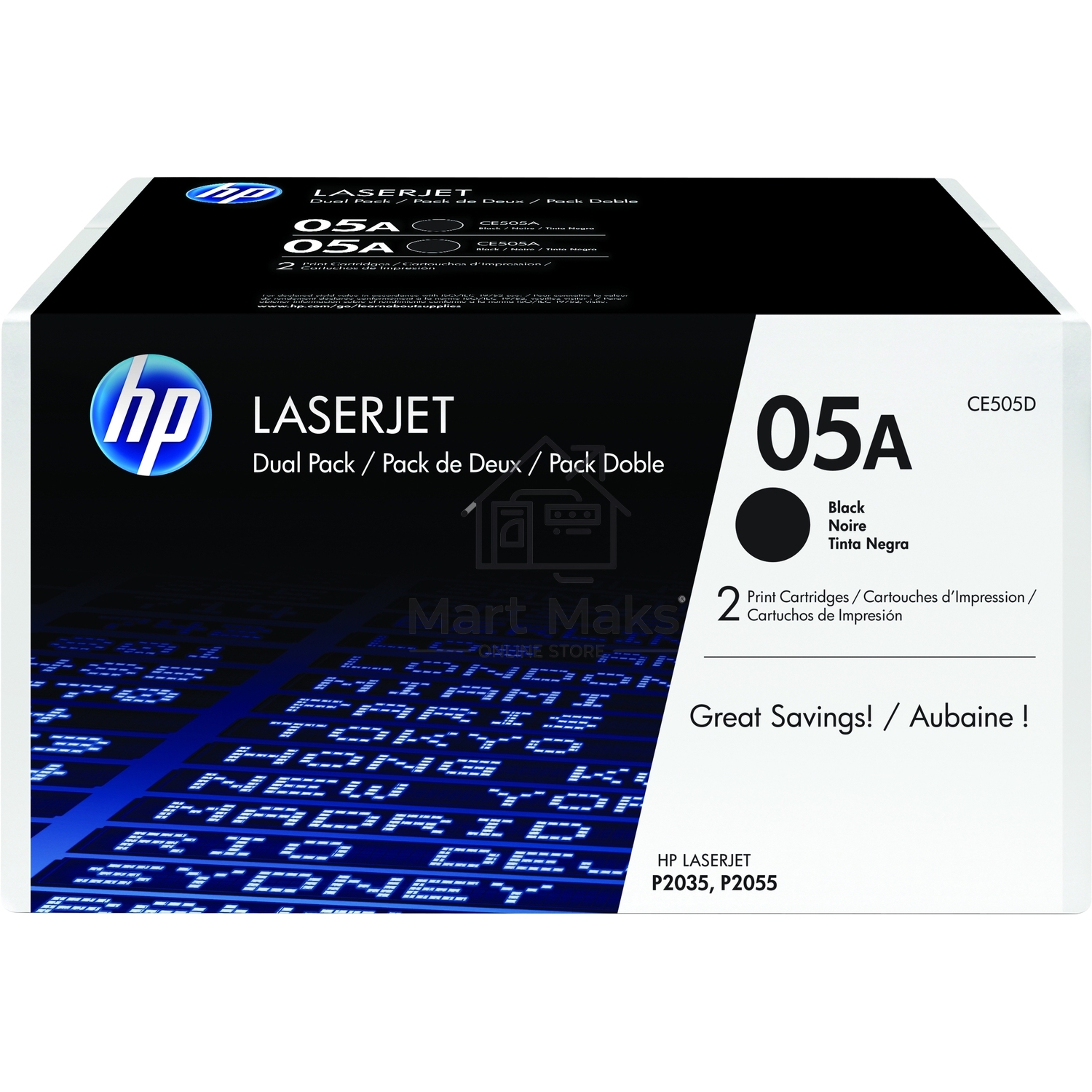 Картридж лазерный комплект HP CE505D черный для LJ P2055/P2035/P2050 (2 упак. х 2300 стр.)