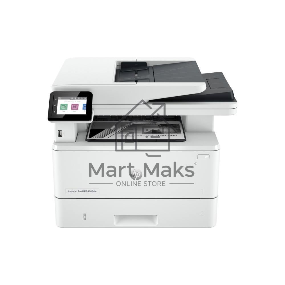 МФУ лазерный HP LaserJet Pro 4103dw (2Z627A), A4, ч/б, печ. до 40 стр/мин., скан. до 29 стр/мин. (ч/б) 20 стр/мин. (цвет), 1200 x 1200 dpi, USB, RJ-45, Wi-Fi, Air Print, Mopria