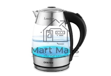 Чайник Centek CT-0059 London, стекло, 1.8л, 2200Вт, LED-подсветка, отделка нерж.