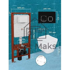 Комплект BAU 6 в 1: усиленная инсталляция BAU IDEAL, унитаз подвесной безободковый Bau Stil 51х35, сиденье дюропласт микролифт, клавиша BAU Strike, черная матовая