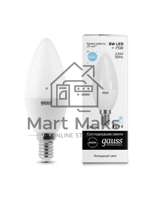Лампа светодиодная LED Gauss 8Вт E14 220В 6500К Elementary свеча 33138
