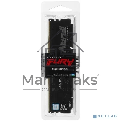 Оперативная память Kingston Fury Beast, DDR5, 32GB (1x32GB), 5200MHz, CL40, DIMM, радиатор, черный