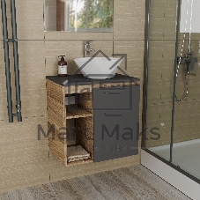 Тумба Bau Dream Blackwood 60 правая, графит, раковина BAU Crystal 40х40, смеситель для раковины высокий Hotel Still, нержавеющая сталь