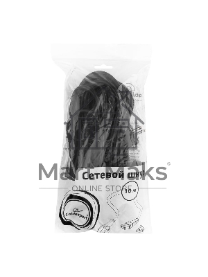 Кабель Кабель питания Gembird 10.0м, VDE(0.75мм), черный, с зазем., пакет PC-186-VDE-10M