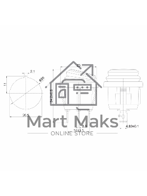 Выключатель клавишный Rexant круглый 250V 6А (3с) ON-OFF красный с подсветкой ВЛАГОЗАЩИТА