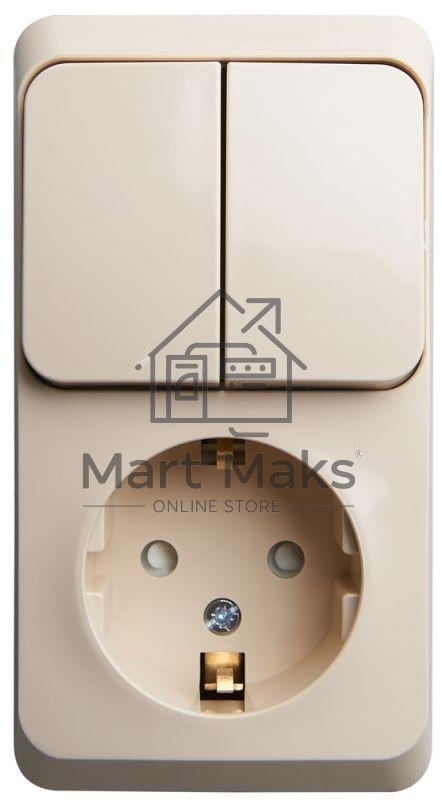 БЛОК Schneider-electric BPA16-202K ЭТЮД О/У: РОЗЕТКА с зазем. со шт. + ВЫКЛЮЧАТЕЛЬ 2-клавиш., КРЕМОВЫЙ, Россия