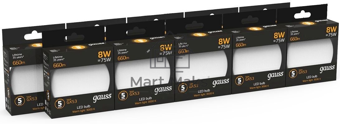 Лампа светодиодная Led GX53 8Вт 3000К диммируемая Gauss 108408108-D