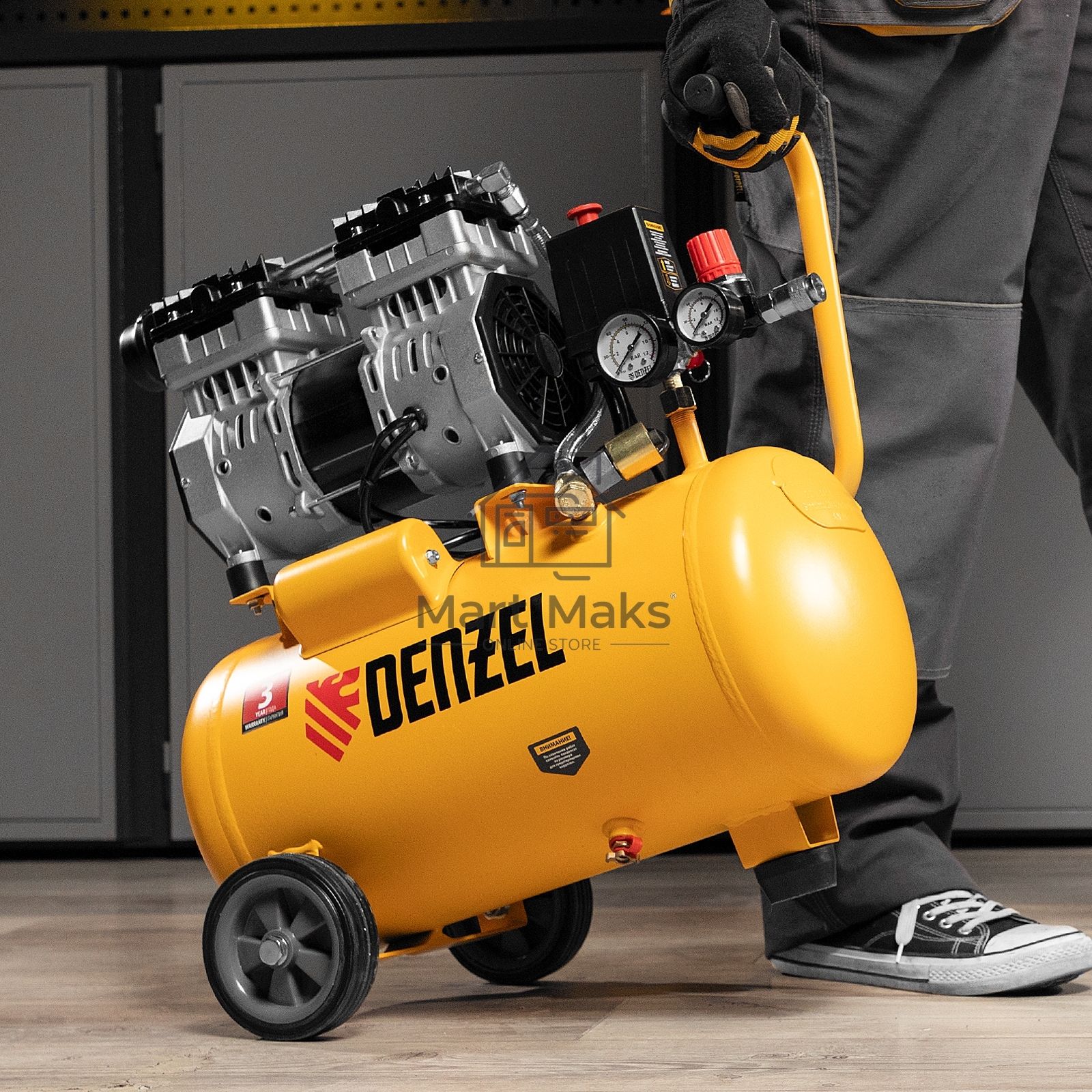 Компрессор DLS950/24 безмаслянный малошумный 950 Вт, 165 л/мин,ресивер 24 л Denzel