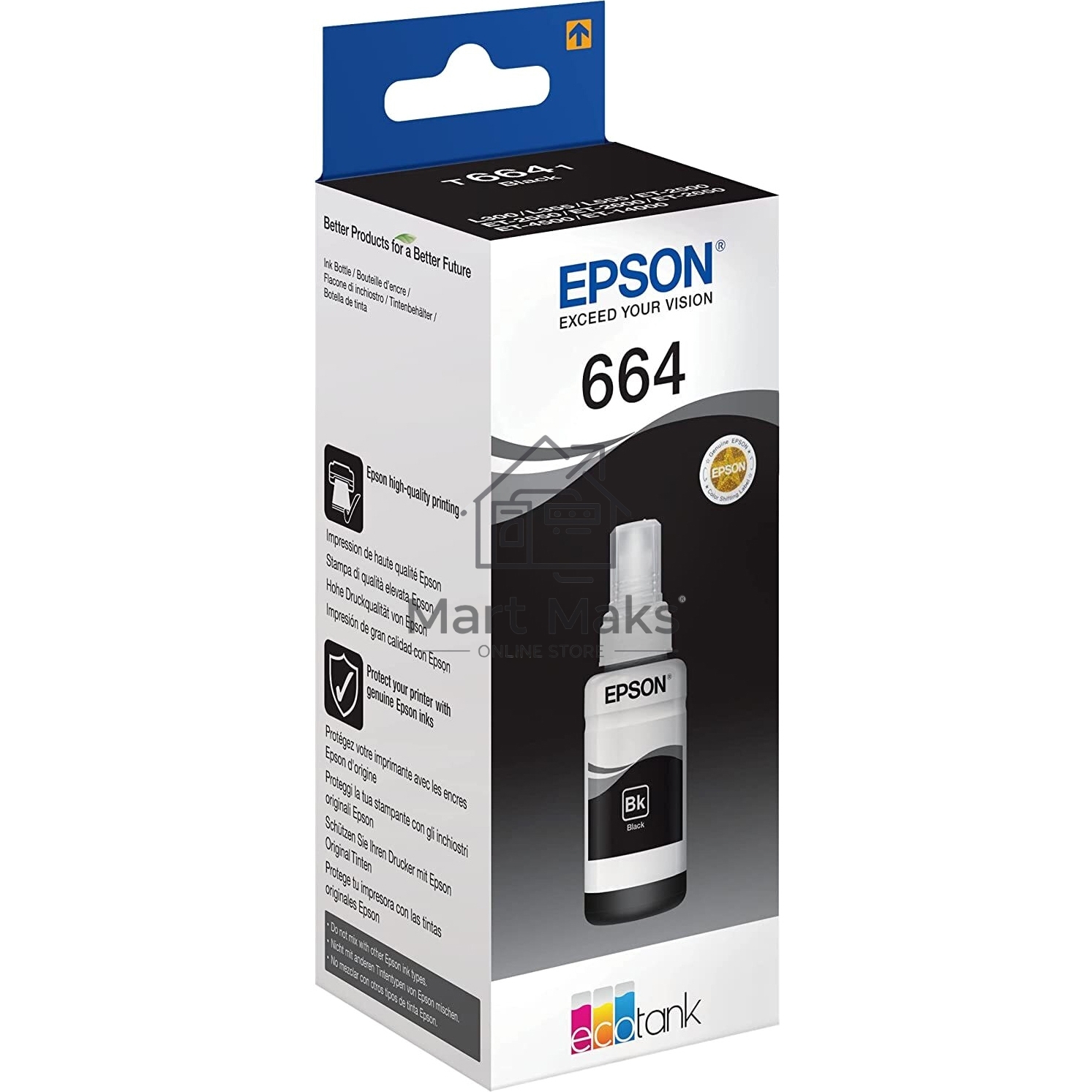 Чернила Epson T6641 (C13T66414A) черный (70 мл.) для L100/L110/L120/L132/ L200/L210/L222/ L300/L312/L350/L355/L362/L366/ L456/L550/L555/L1300