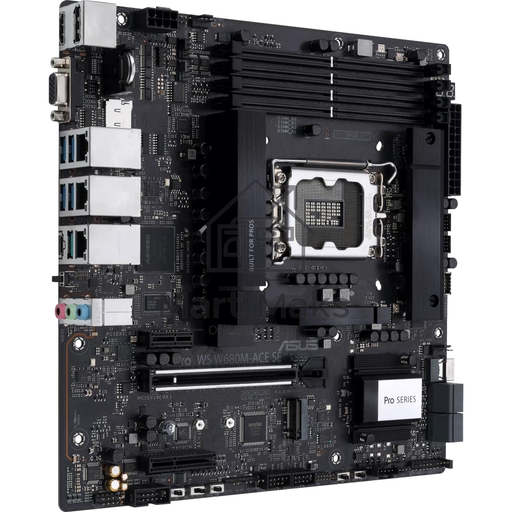 Материнская плата Asus PRO WS W680M-ACE SE, LGA1700, Intel W680, 4xDDR5, 8xSATA, 2xM.2, 1xPCIe 5.0 x16, 1xPCIe 3.0 x4, 1xPCIe 3.0 x1, 1xDP, 1xHDMI, 1xVGA, 3x2.5Gb LAN, 1xUSB-C 10Gbps, 1xUSB-A 10Gbps, 4xUSB-A 5Gbps, 3x3.5 мм, 7.1, mATX