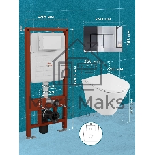 Комплект BAU 6 в 1: усиленная инсталляция BAU IDEAL, унитаз подвесной безободковый вихревой Bau Nimb Hurricane3, сиденье дюропласт микролифт, клавиша BAU Light антивандальная, нерж. сталь хром