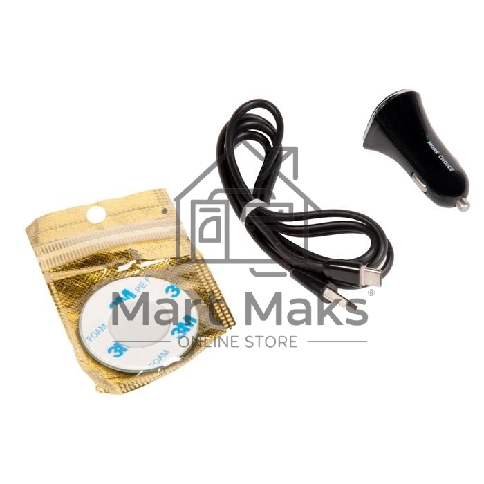 Автомобильная зарядка (от прикуривателя) 2USB 2.4A для Type-C More choice AC22a черный