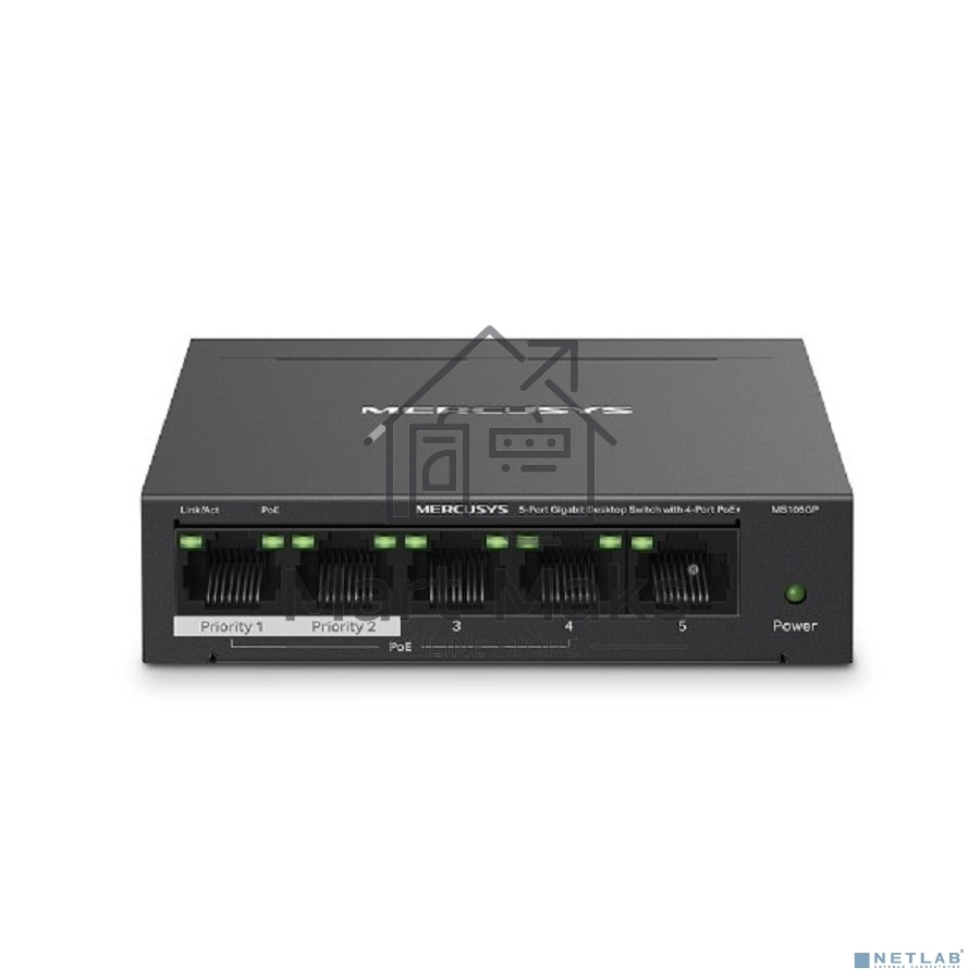 Настольный коммутатор Mercusys MS105GP с 5 гигабитными портами (4 порта PoE+)