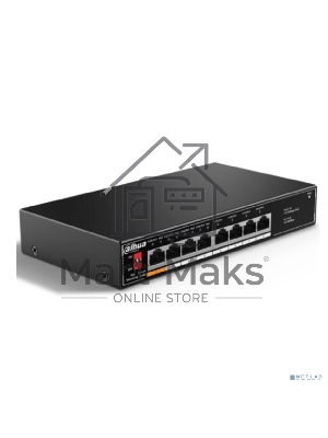 Коммутатор неуправляемый 8-портовый с РоЕ Dahua DH-SF1008LP, 4xRJ45 100Mb PoE, 4xRJ45 100Mb, суммарно 60Вт, коммутация 1.8 Гбит/с, MAC-таблица 2K, металл