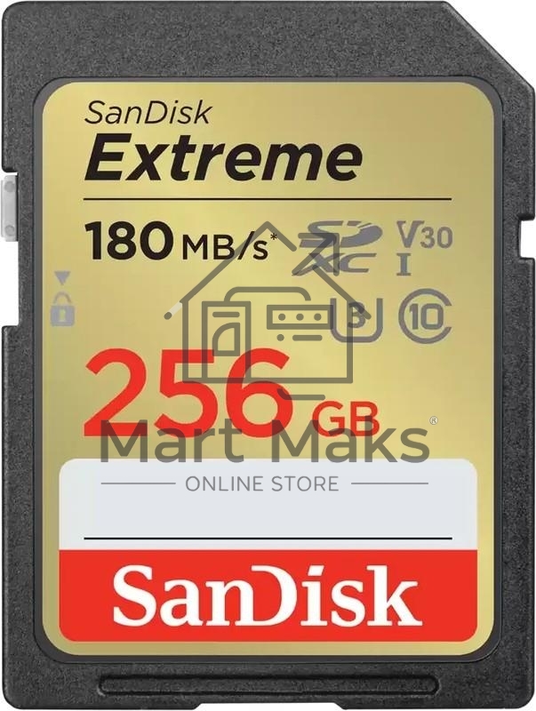 Флеш карта SD 256Gb SanDisk SDXC Class 10 V30 UHS-I U3 Extreme, 180MB/s