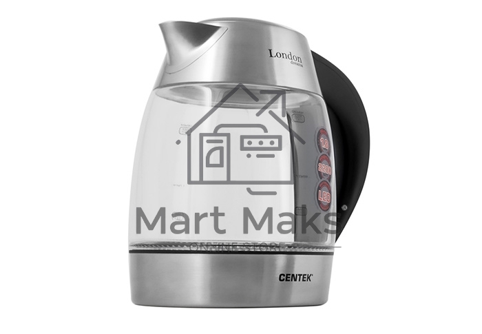 Чайник Centek CT-0059 London, стекло, 1.8л, 2200Вт, LED-подсветка, отделка нерж.