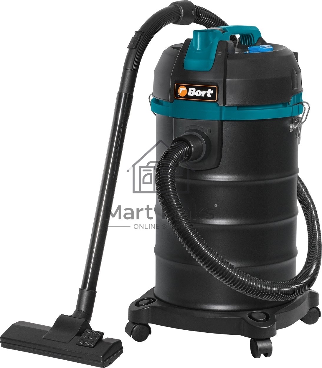Пылесос профессиональный Bort BSS-1530 черный, 300/1500 Вт, уборка влажная/сухая, пылесборник мешок/контейнер 30л