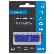 Флешка USB R/W Maxvi MP2 8Gb USB 2.0 blue, монолит с колпачком, ABS пластик + металл
