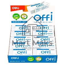 Ластик Deli EH03110 Offi 60x24x12мм ПВХ белый, индивидуальная картонная упаковка
