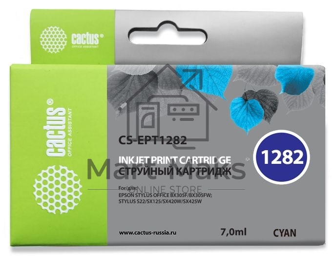 Картридж струйный Cactus CS-EPT1282 (T1282) голубой (7 мл) для Epson Stylus S22/S125/SX420/SX425/Office BX305