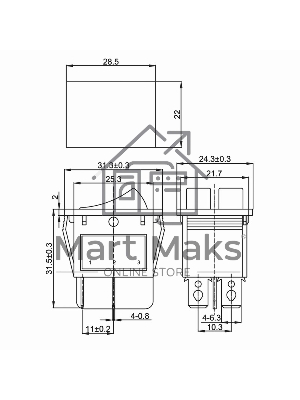 Выключатель клавишный Rexant 250V 15А (6с) ON-OFF красный/зеленый с подсветкой ДВОЙНОЙ