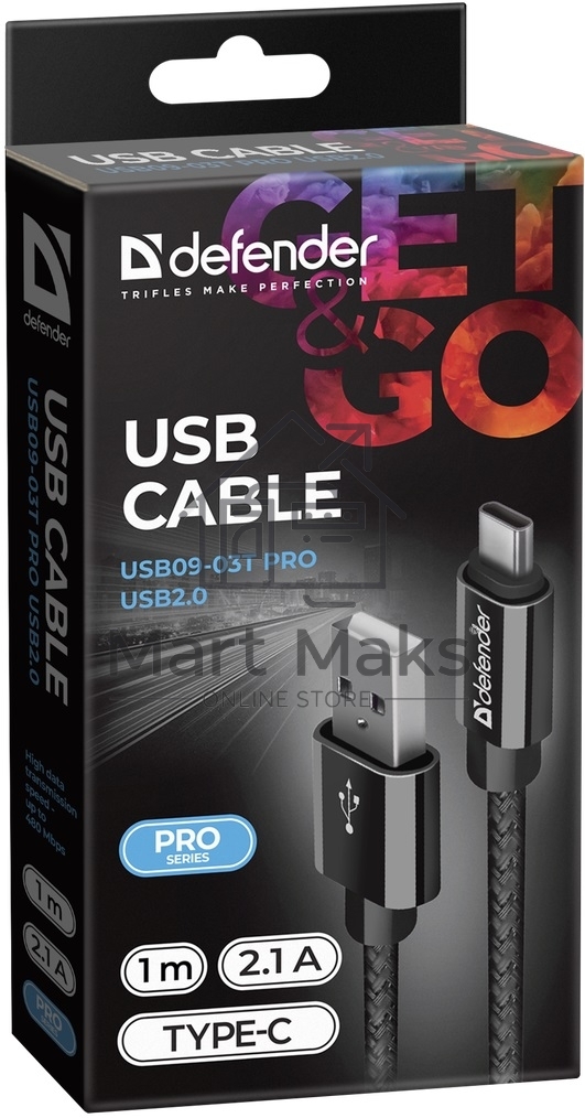 Кабель Defender USB2.0 TO TYPE-C  1M черный USB09-03T
