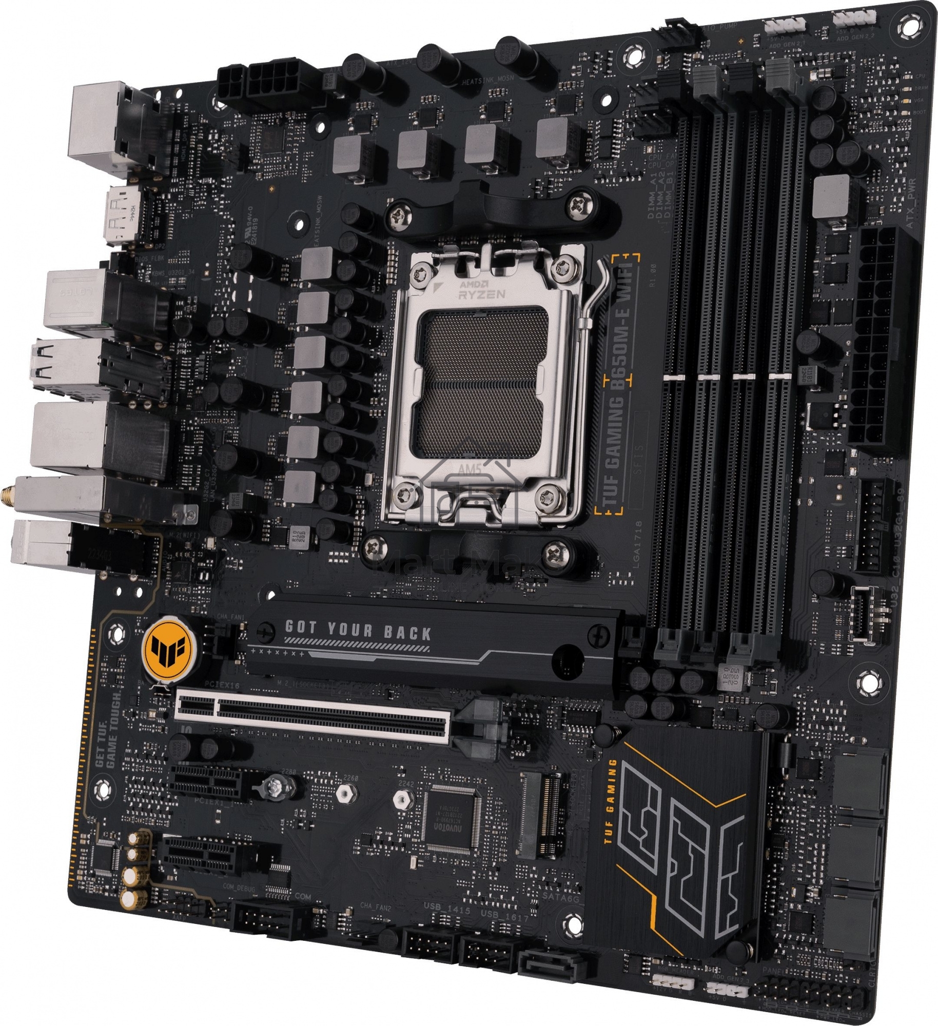 Материнская плата ASUS TUF GAMING B650M-E WIFI, AM5, AMD B650, 4xDDR5, 4xSATA, 2xM.2, 1xPCI-E 4.0 x16, 2xPCI-E x1, 2xDP, 1xHDMI, 1x 2.5Gb LAN, 1xUSB-A 3.2 Gen 2, 2xUSB-A 3.2 Gen 1, 4xUSB 2.0, 1xUSB-C 3.2 Gen 2, 3x3.5 мм, 7.1, Micro-ATX