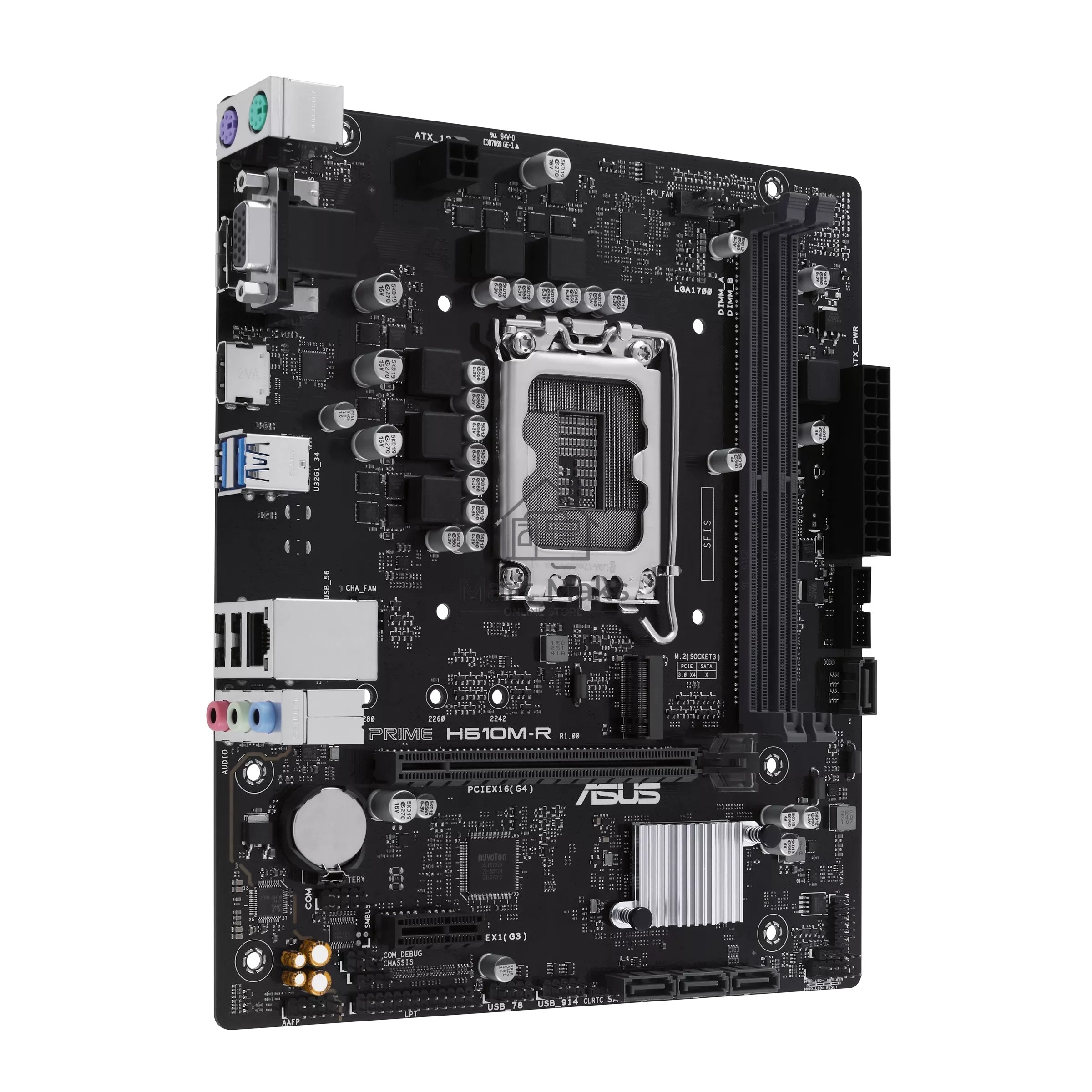 Материнская плата ASUS PRIME H610M-R-SI, LGA 1700, Intel H610, 2xDDR5, 4xSATA, 1xM.2, 1xPCIe 4.0 x16, 1x1Gb LAN, 2xUSB-A 2.0, 2xUSB-A 3.2 Gen 1, 1xVGA, 1xHDMI, 1xDP, 3x3.5 мм, 1xRS-232, 1xLPT, 7.1, mATX