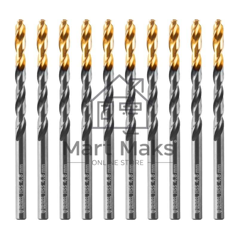 Сверло по металлу, 4,8 мм, HSS-Tin, Golden Tip, 10 шт. Denzel