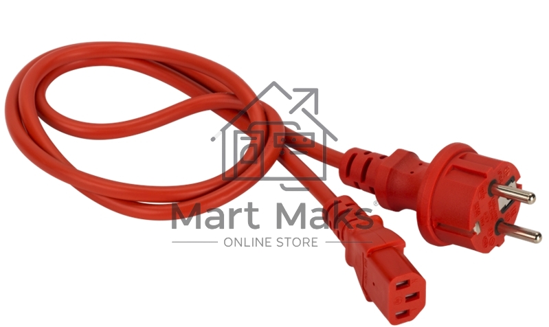 Шнур питания C13-Schuko прямая, 3х0.75, 220В, 10А, красный, 1 метр